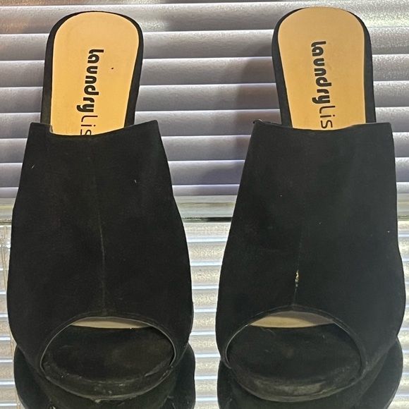 Black suede stiletto high heel heeled mule open toe sandals shoes - Picture 2 of 6